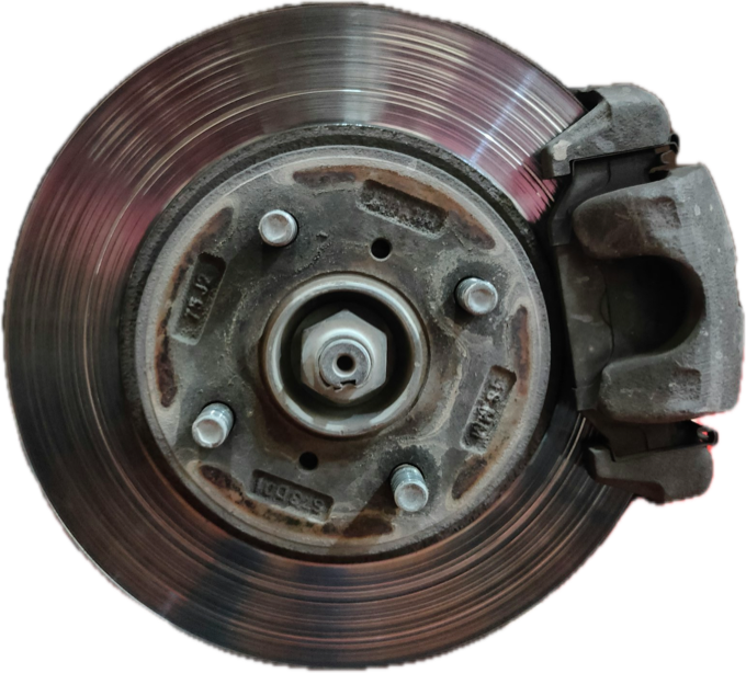A brake disc and caliper
